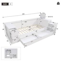 Matteo White Children's Multifunctional Daybed - Storage Single Bed Frame - thumbnail 8