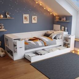 Matteo White Children's Multifunctional Daybed - Storage Single Bed Frame - thumbnail 2