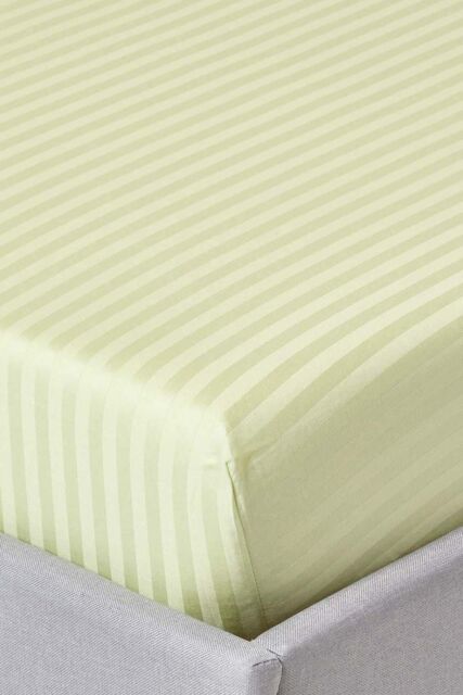 Homescapes Egyptian Cotton Satin Stripe Fitted Sheet 12 inch 330 Thread Count in Green - Size: Double Fitted - image 1