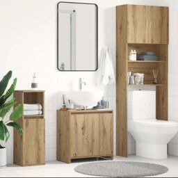 Berkfield Home Bathroom Sink Cabinet Artisan Oak 60x33x60 cm Engineered Wood in Brown - Size: 60 x 33 x 60 cm - thumbnail 3