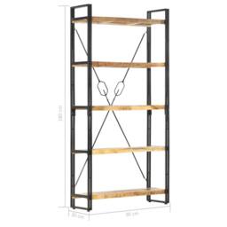 Berkfield Home 5-Tier Bookcase 90x30x180 cm Solid Mango Wood in Brown - Size: 90 x 30 x 180 cm - thumbnail 6