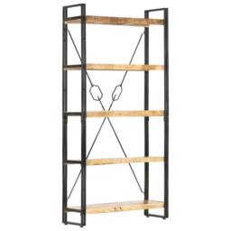 Berkfield Home 5-Tier Bookcase 90x30x180 cm Solid Mango Wood in Brown - Size: 90 x 30 x 180 cm - thumbnail 2