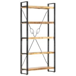 Berkfield Home 5-Tier Bookcase 90x30x180 cm Solid Mango Wood in Brown - Size: 90 x 30 x 180 cm - thumbnail 9