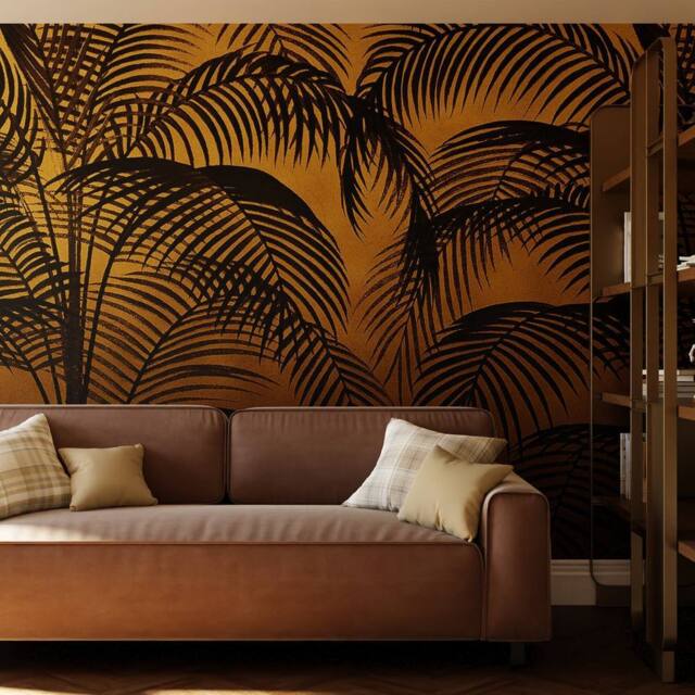 Superfresco Easy Palm Silhouette Golden Ochre Print To Order 3m x 2.8m Mural in Yellow - image 1