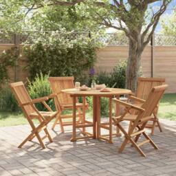Berkfield Home Beautiful 5 Piece Folding Outdoor Dining Set Solid Wood Teak in Brown - thumbnail 2