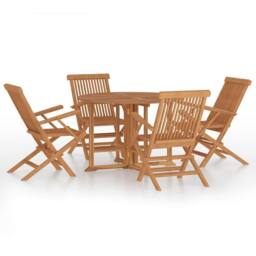 Berkfield Home Beautiful 5 Piece Folding Outdoor Dining Set Solid Wood Teak in Brown - thumbnail 3