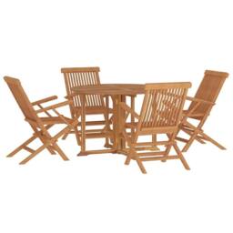 Berkfield Home Beautiful 5 Piece Folding Outdoor Dining Set Solid Wood Teak in Brown - thumbnail 1