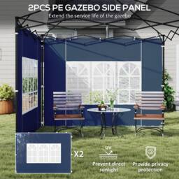 OUTSUNNY Gazebo Side Panels for 3x3(m) or 3x6m Gazebo Canopy, 2 Pack in Blue - thumbnail 4