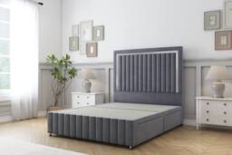 "Sloomy Boston Chrome Plush Divan Base 4 Drawers-54"" Headboard- Footboard in Dark Grey - Size: King" - thumbnail 1