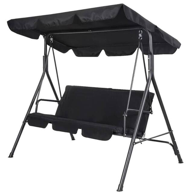 Nordara 3 Seater Metal Garden Swing Chair With Canopy in Black - image 1