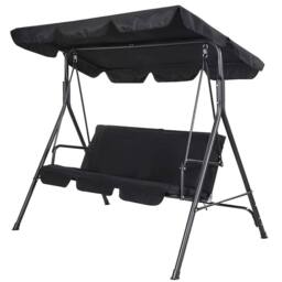 Nordara 3 Seater Metal Garden Swing Chair With Canopy in Black - thumbnail 1