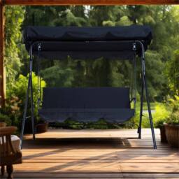 Nordara 3 Seater Metal Garden Swing Chair With Canopy in Black - thumbnail 4