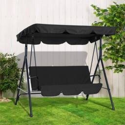 Nordara 3 Seater Metal Garden Swing Chair With Canopy in Black - thumbnail 5