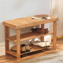 mysmartbuy 3 Tier Bamboo Shoe Rack - Wooden Shoe Stand Storage Organizer Bench in Brown