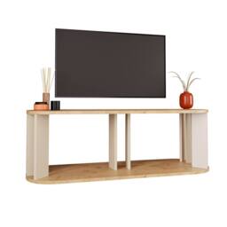 BIMOSSA Ursula TV Stand, Small Unit, 114 cm Wide Cabinet for Living Room & Bedroom, Grey & Warm Oak, Sturdy Sunburst Legs, Scratch-Resistant Surface