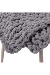 Living and Home Chunky Knit Blanket Throw 100% Hand Knit Chenille Chunky Throw Blanket for Couch 60 x 60cm in Dark Grey - Size: 60 x 60 cm - thumbnail 3
