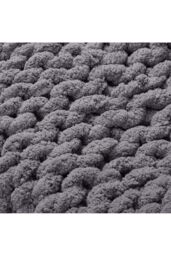 Living and Home Chunky Knit Blanket Throw 100% Hand Knit Chenille Chunky Throw Blanket for Couch 60 x 60cm in Dark Grey - Size: 60 x 60 cm - thumbnail 5
