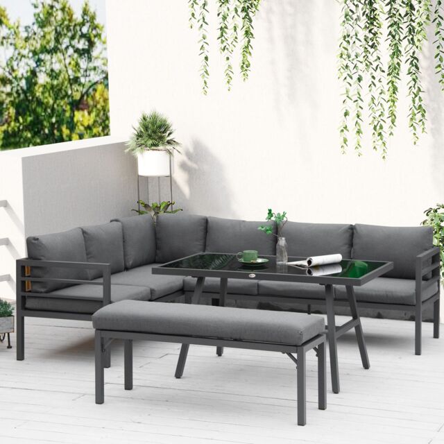 OUTSUNNY 8-Seater Aluminium Garden Dining Sofa Set with Cushions in Grey - image 1