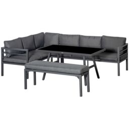 OUTSUNNY 8-Seater Aluminium Garden Dining Sofa Set with Cushions in Grey - thumbnail 2