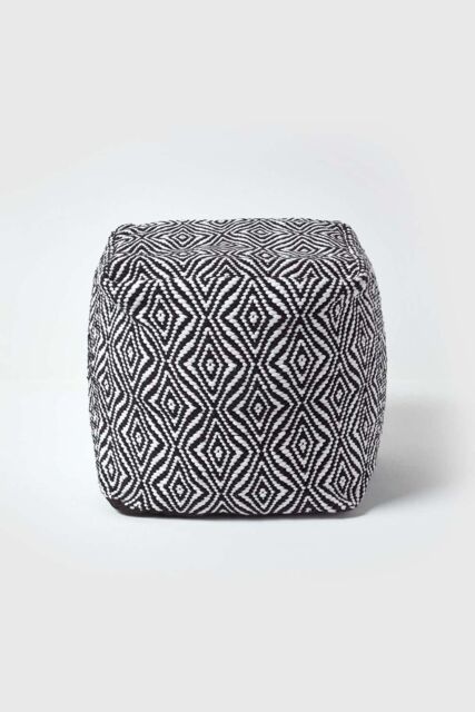 Homescapes Trance Diamond Pattern Square Bean Filled Pouffe, 40 cm in Black - image 1