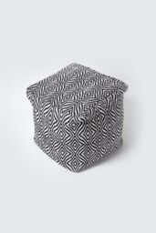 Homescapes Trance Diamond Pattern Square Bean Filled Pouffe, 40 cm in Black - thumbnail 3