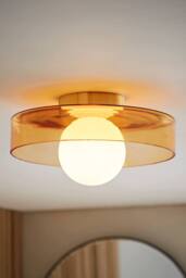 ValueLights Newbury Glass Plate with Globe Shade IP44 Bathroom Flush Ceiling Light in Amber
