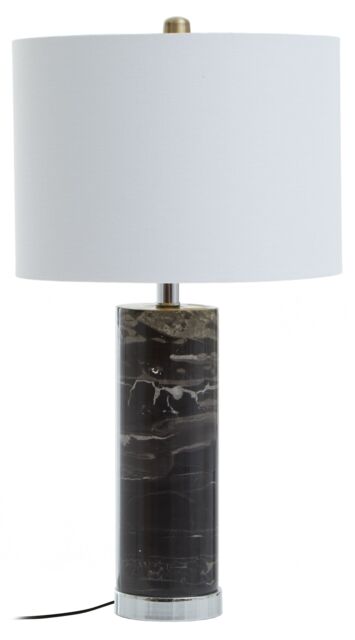 Orsina Table Lamp With Chrome Finish Base, Black Marble Column & Ivory Shade, Lightweight Lighting For Side Table in Silver - image 1