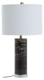 Orsina Table Lamp With Chrome Finish Base, Black Marble Column & Ivory Shade, Lightweight Lighting For Side Table in Silver