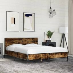 Berkfield Home Durable Bed Frame without Mattress Smoked Oak 120x200 cm in Brown - Size: Small Double - thumbnail 2
