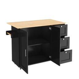 BTM Rolling Kitchen Island with Foldable Top, 3 Drawers & 2 Doors in Black - thumbnail 9