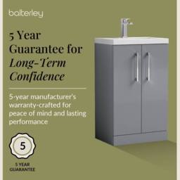 Balterley Bathroom Vanity Basin Unit, Chrome Handles, 500mm, Satin Grey - thumbnail 6