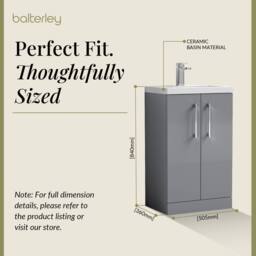 Balterley Bathroom Vanity Basin Unit, Chrome Handles, 500mm, Satin Grey - thumbnail 5