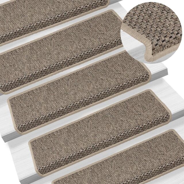 Berkfield Home Stair Mats Self-adhesive Sisal-Look 15 pcs 65x21x4 cm Dark Beige - Size: Medium - image 1