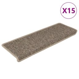Berkfield Home Stair Mats Self-adhesive Sisal-Look 15 pcs 65x21x4 cm Dark Beige - Size: Medium - thumbnail 2