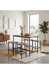 Living and Home Bar Table and Stool Set in Light Brown