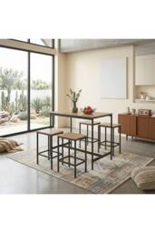 Living and Home Bar Table and Stool Set in Light Brown - thumbnail 2