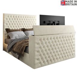 HOB Furniture Tara Upholstered Soft Velvet Tv Bed Frame, Luxury French Velvet, Cream - Size: Super King - thumbnail 6