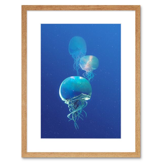 "Artery8 Wall Art Print Celestial Galaxy Stars Jellyfish Photograph Combined Blue Framed Art in Beige - Size: W7"" x H9""" - image 1