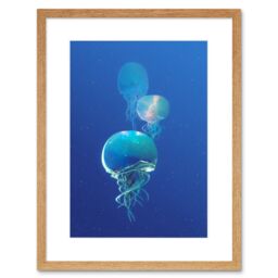 "Artery8 Wall Art Print Celestial Galaxy Stars Jellyfish Photograph Combined Blue Framed Art in Beige - Size: W7"" x H9""" - thumbnail 1