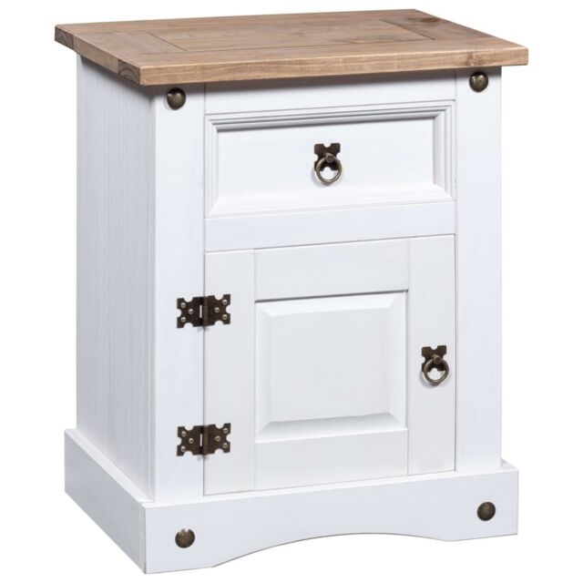 Berkfield Home Bedside Cabinet Mexican Pine Corona Range White 53x39x66 cm - Size: 53 x 39 x 66 cm - image 1