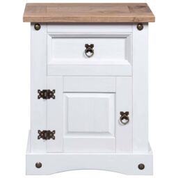 Berkfield Home Bedside Cabinet Mexican Pine Corona Range White 53x39x66 cm - Size: 53 x 39 x 66 cm - thumbnail 2