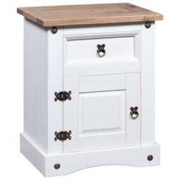 Berkfield Home Bedside Cabinet Mexican Pine Corona Range White 53x39x66 cm - Size: 53 x 39 x 66 cm - thumbnail 1