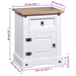 Berkfield Home Bedside Cabinet Mexican Pine Corona Range White 53x39x66 cm - Size: 53 x 39 x 66 cm - thumbnail 6