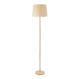 ValueLights Triston Natural Light Wood Stem Floor Lamp with Scallop Trim Tapered Lamp Shade in White - thumbnail 2