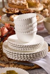Dibor Set of 12 Four Person Auvergne Beaded White Christmas Dinner Set - Size: 12 Pack - thumbnail 1