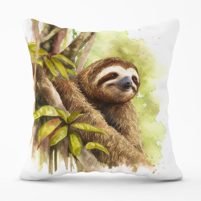 Warren Reed - Designer Sloth Watercolour Outdoor Cushion in Brown - Size: 60 cm x 60 cm - image 1