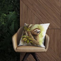 Warren Reed - Designer Sloth Watercolour Outdoor Cushion in Brown - Size: 60 cm x 60 cm - thumbnail 2