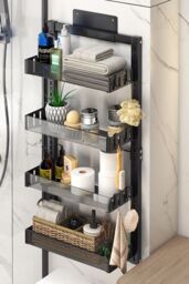 Living and Home 4 Tier Hanging Adjustable Shower Caddy Shelf with Hooks No Drilling Over Door Storage Organizer in Black - thumbnail 2