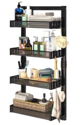 Living and Home 4 Tier Hanging Adjustable Shower Caddy Shelf with Hooks No Drilling Over Door Storage Organizer in Black - thumbnail 4