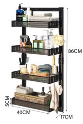 Living and Home 4 Tier Hanging Adjustable Shower Caddy Shelf with Hooks No Drilling Over Door Storage Organizer in Black - thumbnail 5